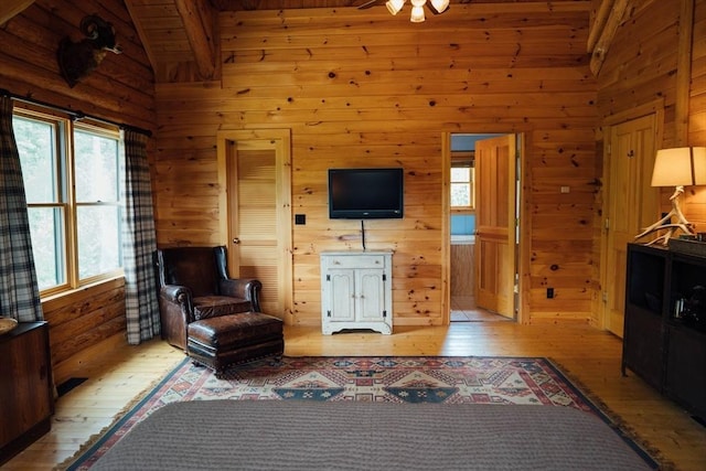 15 Stephanie Ln, Peru, MA 01235 - living room with wood ceiling, light wood-style flooring, healthy amount of natural light, wood walls, and ceiling fan