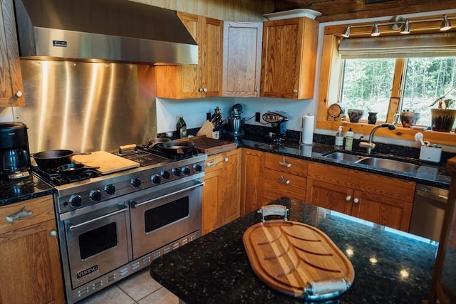 15 Stephanie Ln, Peru, MA 01235 - kitchen with stainless steel appliances, ventilation hood, a sink, and brown cabinetry