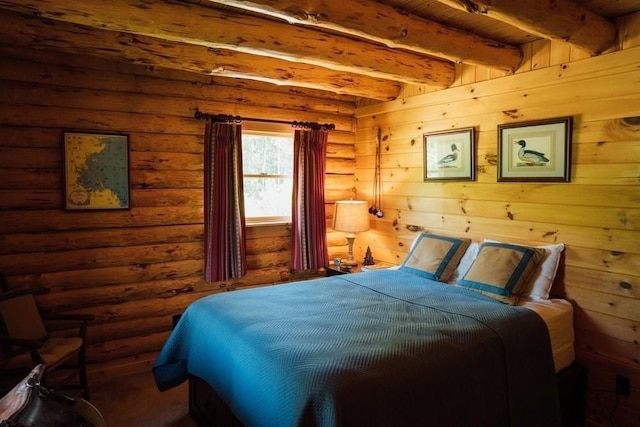 15 Stephanie Ln, Peru, MA 01235 - bedroom featuring beamed ceiling and rustic walls