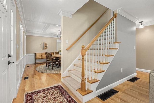 299 Reedy Meadow Rd, Groton, MA 01450 - staircase featuring crown molding and wood finished floors