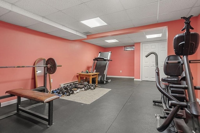 299 Reedy Meadow Rd, Groton, MA 01450 - workout room featuring a paneled ceiling and baseboards