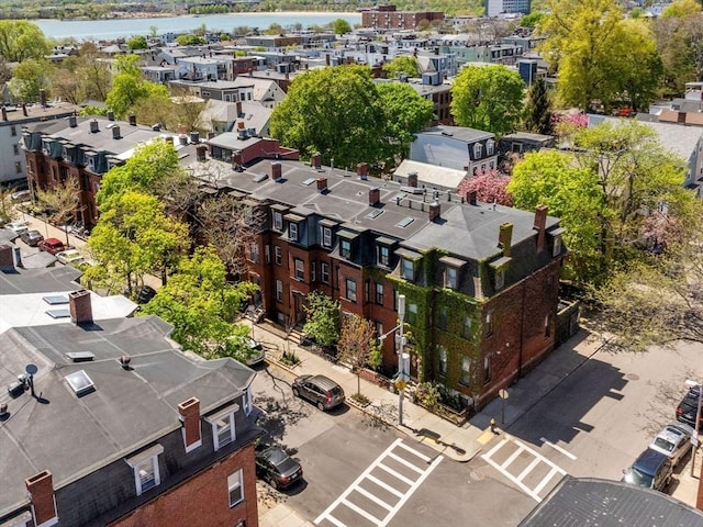 aerial view of a nearby body of water