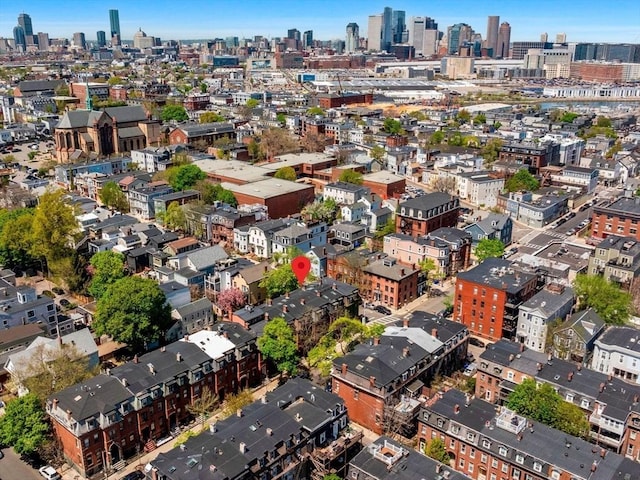 aerial overview of property's location with a view of skyline