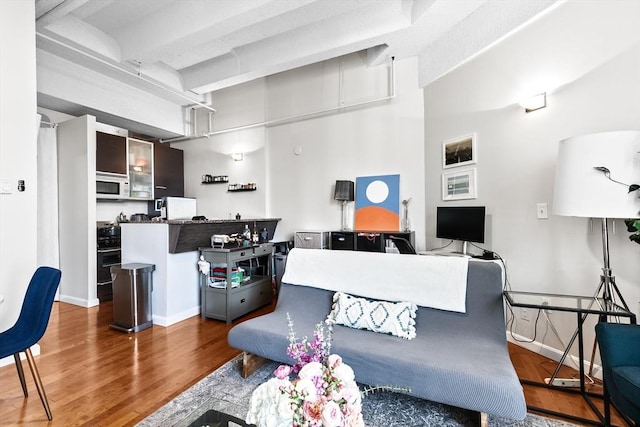 living room featuring baseboards and wood finished floors