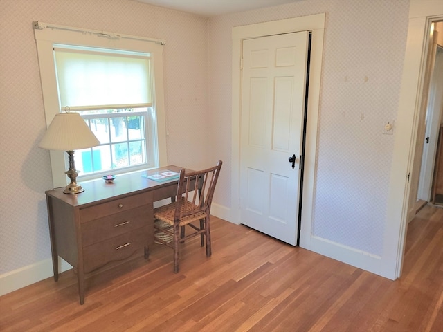 office area featuring light hardwood / wood-style floors