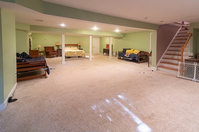 basement with carpet flooring