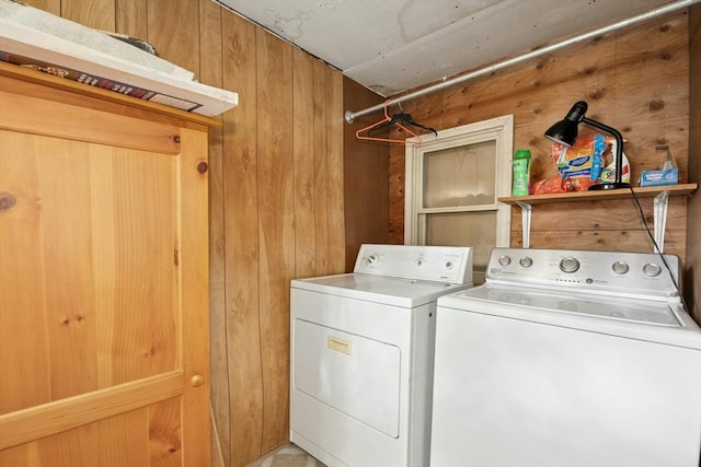8 Stones Corner Rd, Berlin, MA 01503 - laundry area with washer and clothes dryer and wood walls