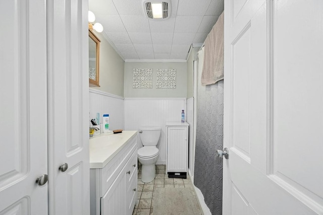 8 Stones Corner Rd, Berlin, MA 01503 - bathroom with vanity, a wainscoted wall, ornamental molding, and tile patterned flooring