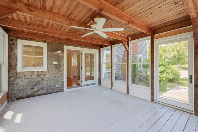 460 W Main Rd, Little Compton, RI 02837 - unfurnished sunroom featuring ceiling fan and beamed ceiling