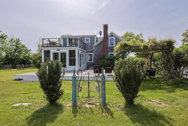 460 W Main Rd, Little Compton, RI 02837 - rear view of house with a wooden deck, a balcony, and a pergola
