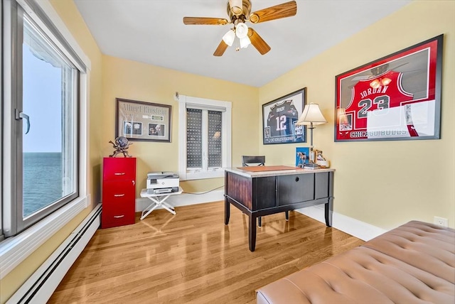 75 Point Allerton Ave, Hull, MA 02045 - office space featuring a baseboard radiator, healthy amount of natural light, wood finished floors, and ceiling fan