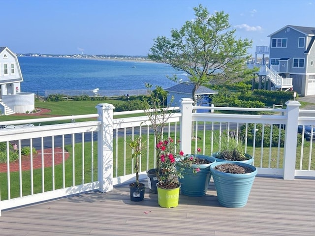 75 Point Allerton Ave, Hull, MA 02045 - wooden deck with a water view and a lawn