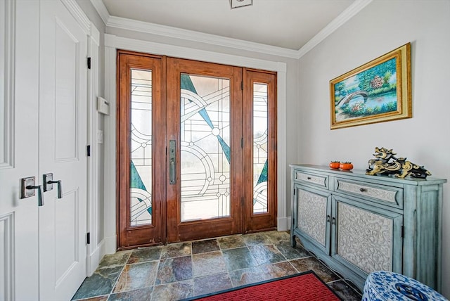 75 Point Allerton Ave, Hull, MA 02045 - foyer entrance with stone tile flooring, ornamental molding, and baseboards