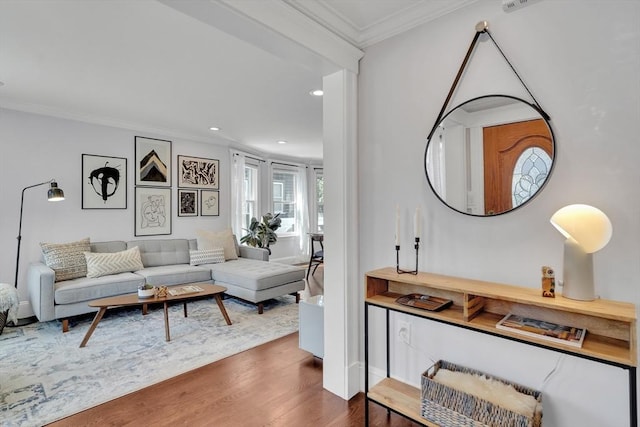 42 Sylvia Rd Unit 42, Medford, MA 02155 - living area featuring wood finished floors, recessed lighting, and crown molding