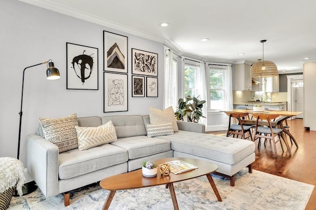 42 Sylvia Rd Unit 42, Medford, MA 02155 - living area with ornamental molding, wood finished floors, and recessed lighting