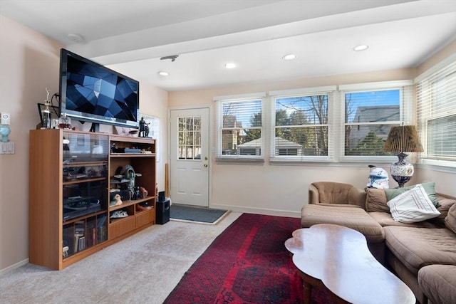 46 Central Ave, Newton, MA 02460 - carpeted living room featuring baseboards and recessed lighting