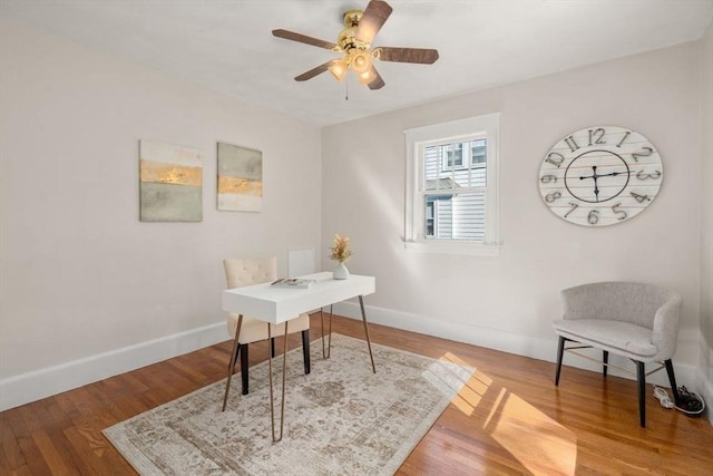 28 Saltonstall Rd, North Andover, MA 01845 - home office featuring baseboards, wood finished floors, and ceiling fan