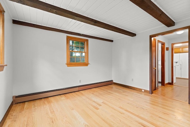 27 Albion Ln, West Newbury, MA 01985 - unfurnished room featuring baseboard heating, wood finished floors, and a wooden ceiling with exposed beams