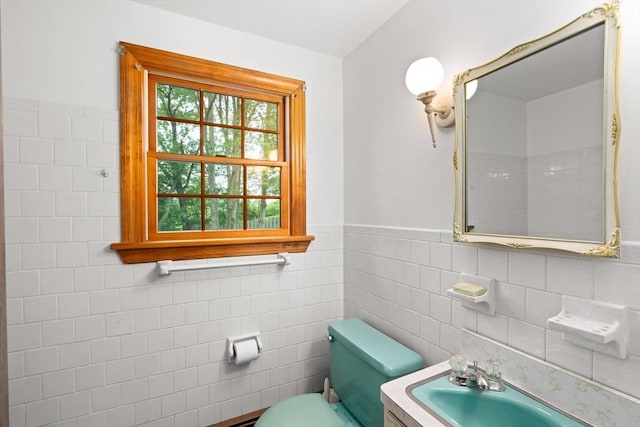 27 Albion Ln, West Newbury, MA 01985 - half bath with tile walls, vanity, and wainscoting
