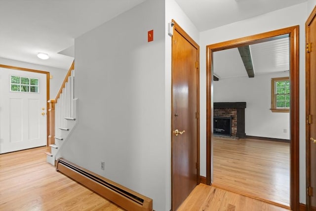 27 Albion Ln, West Newbury, MA 01985 - corridor with baseboard heating, light wood-style floors, and stairs