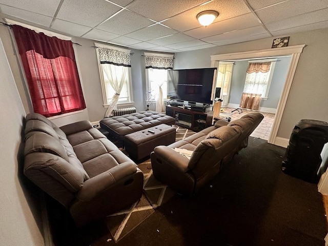 32 Ames St, Worcester, MA 01604 - living area featuring a paneled ceiling and carpet floors