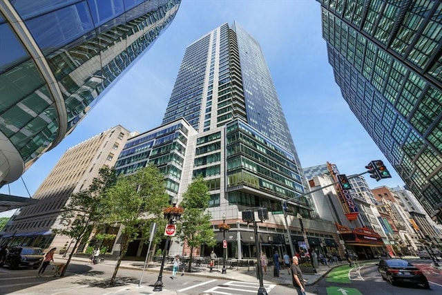 view of building exterior with a city view
