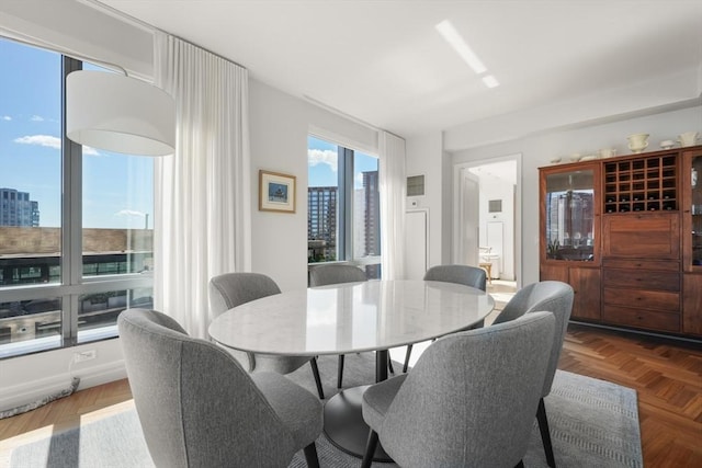dining space with a view of city