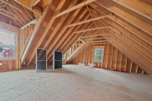 view of unfinished attic