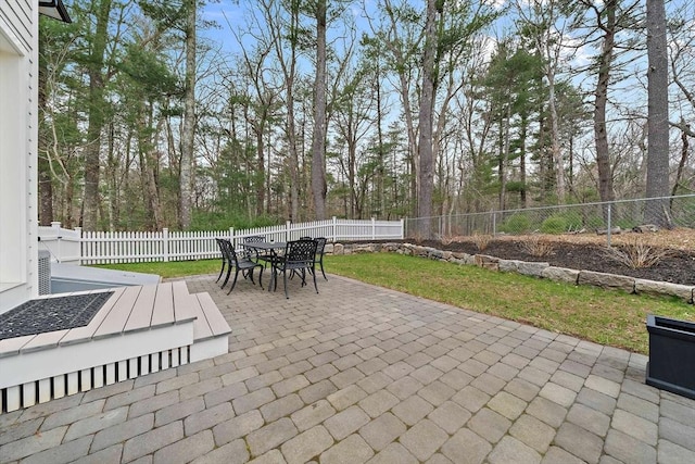 view of patio / terrace featuring a fenced backyard and outdoor dining area