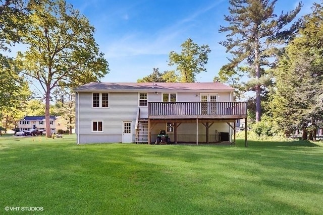 4 Gary Rd, Norton, MA 02766 - rear view of property with a deck, a yard, cooling unit, and stairway