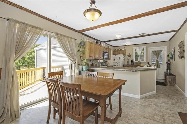 dining room featuring baseboards and ornamental molding