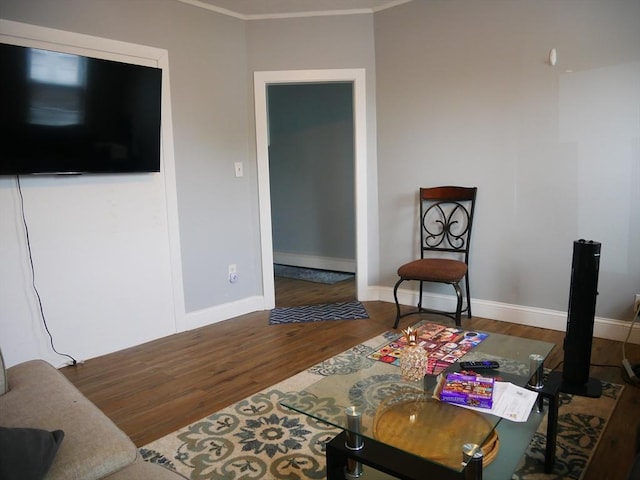 25 Dana St, Lowell, MA 01850 - living area with wood finished floors, ornamental molding, and baseboards