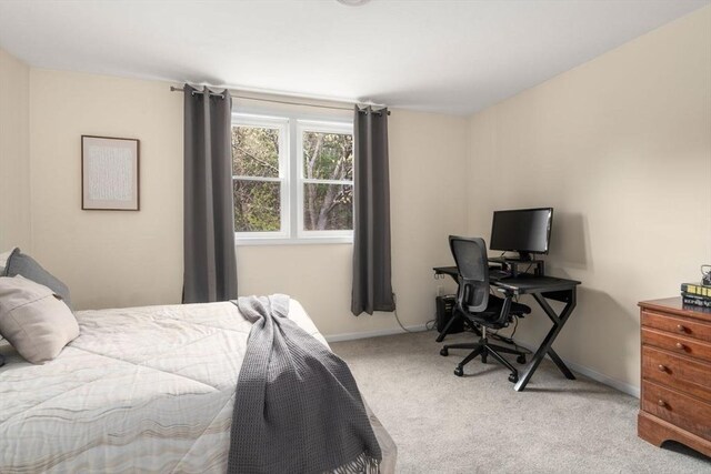bedroom with baseboards and carpet