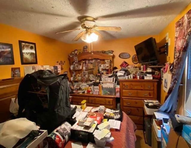 miscellaneous room with a textured ceiling and ceiling fan