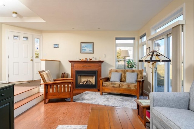 living area with hardwood / wood-style floors