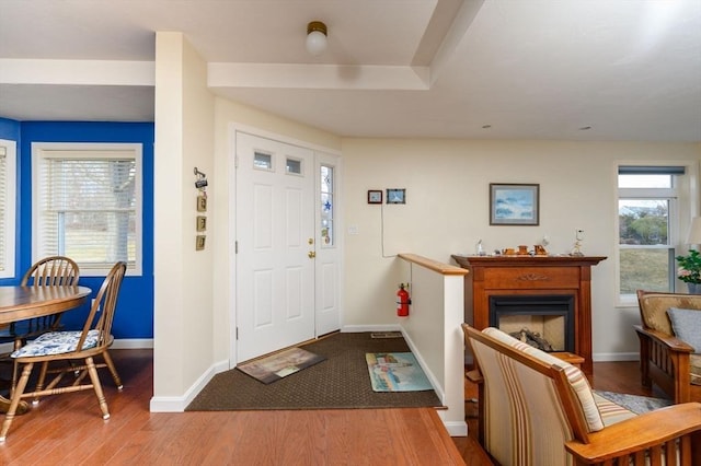 entryway featuring a healthy amount of sunlight and hardwood / wood-style floors