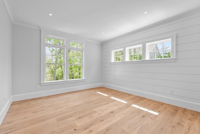 287 Cedar St, Chatham, MA 02633 - spare room featuring ornamental molding, baseboards, light wood finished floors, and recessed lighting