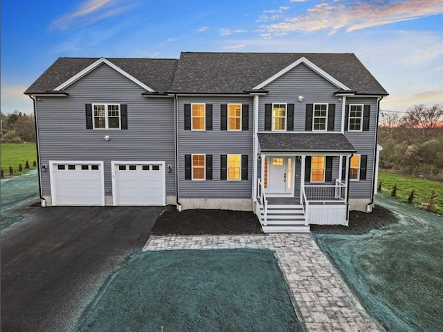 312 Old Westport, Dartmouth, MA 02747 - view of front of house featuring driveway, covered porch, an attached garage, and a shingled roof