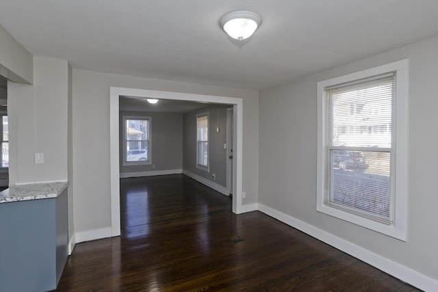 unfurnished dining area featuring dark hardwood / wood-style flooring and plenty of natural light