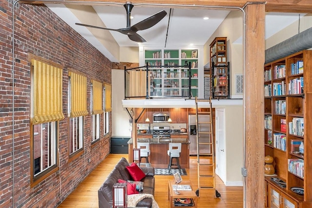interior space with a ceiling fan
