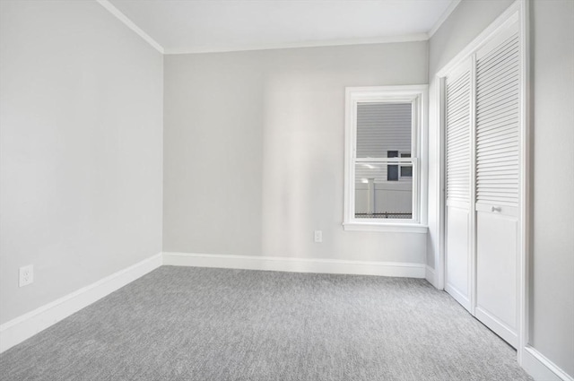 spare room with crown molding and carpet