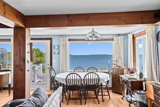 45 Rocky Nook Ave, Kingston, MA 02364 - dining space featuring light wood-type flooring, a water view, and plenty of natural light