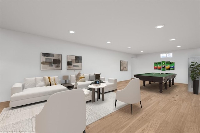 playroom featuring light hardwood / wood-style floors and pool table