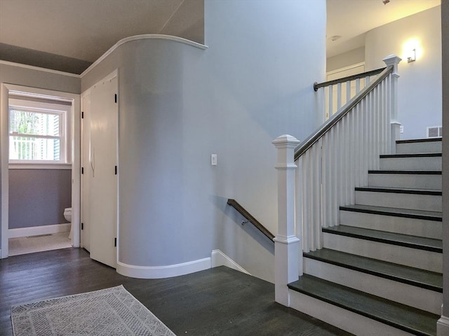 357 Ledge Rd, Seekonk, MA 02771 - stairway with baseboards, visible vents, and wood finished floors