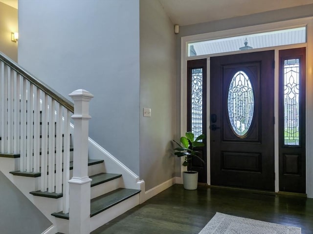 357 Ledge Rd, Seekonk, MA 02771 - entryway featuring stairs, baseboards, and wood finished floors