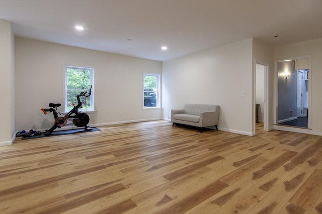 357 Ledge Rd, Seekonk, MA 02771 - workout area featuring light wood finished floors, baseboards, and recessed lighting