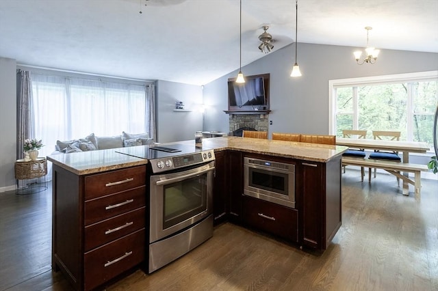 357 Ledge Rd, Seekonk, MA 02771 - kitchen featuring a wealth of natural light, stainless steel appliances, dark wood finished floors, and vaulted ceiling