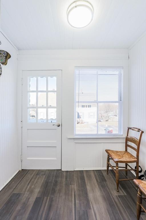 entryway with dark wood finished floors