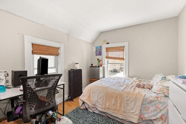 8 Peaceable St, Boston, MA 02135 - bedroom with radiator heating unit, vaulted ceiling, light wood finished floors, and a desk