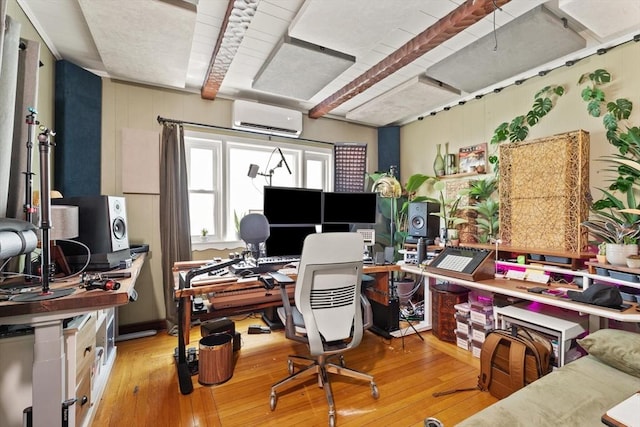 8 Peaceable St, Boston, MA 02135 - office space featuring a wall mounted AC, hardwood / wood-style floors, and beamed ceiling